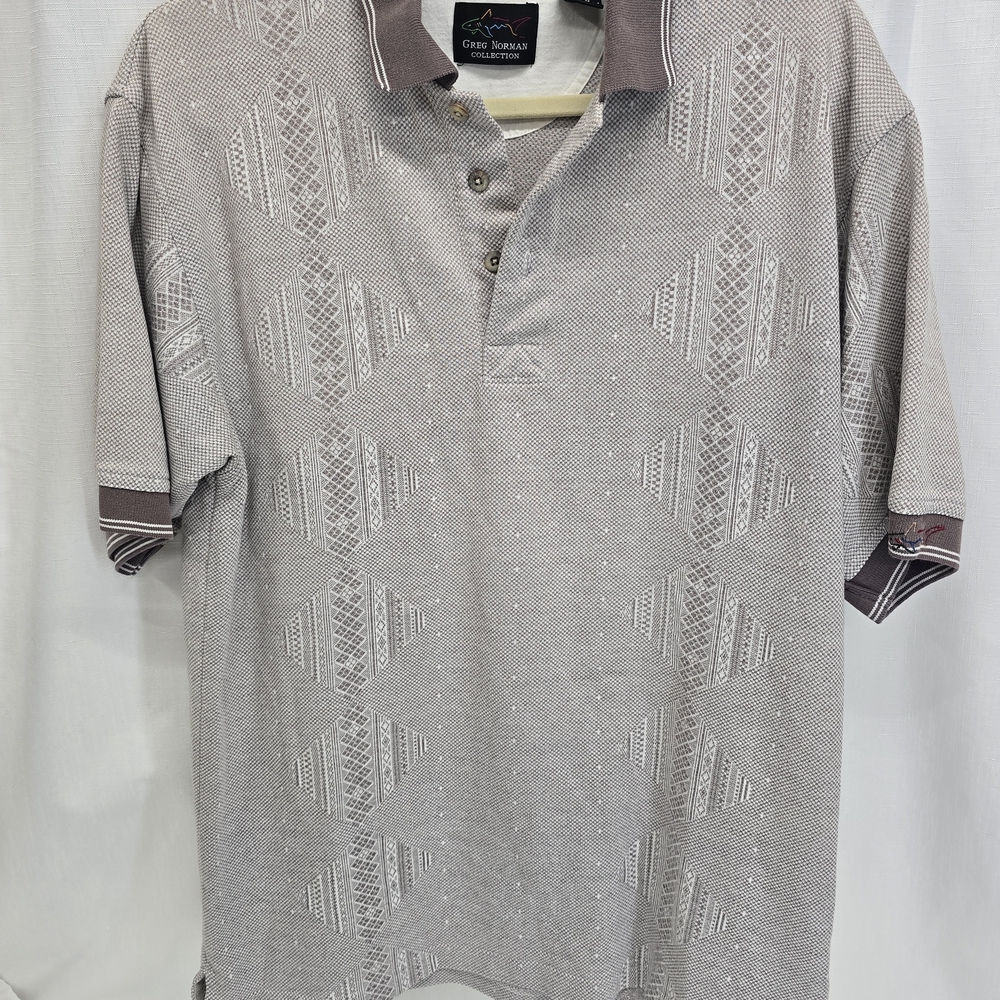 Greg Norman Collection Geometric Polo in Gray and White